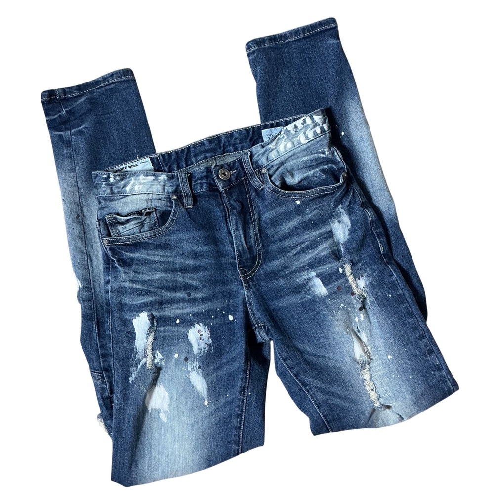 Smoke Rise Distressed Paint‎ Splatter Jeans Mens 29x32 Blue Slim Streetwear